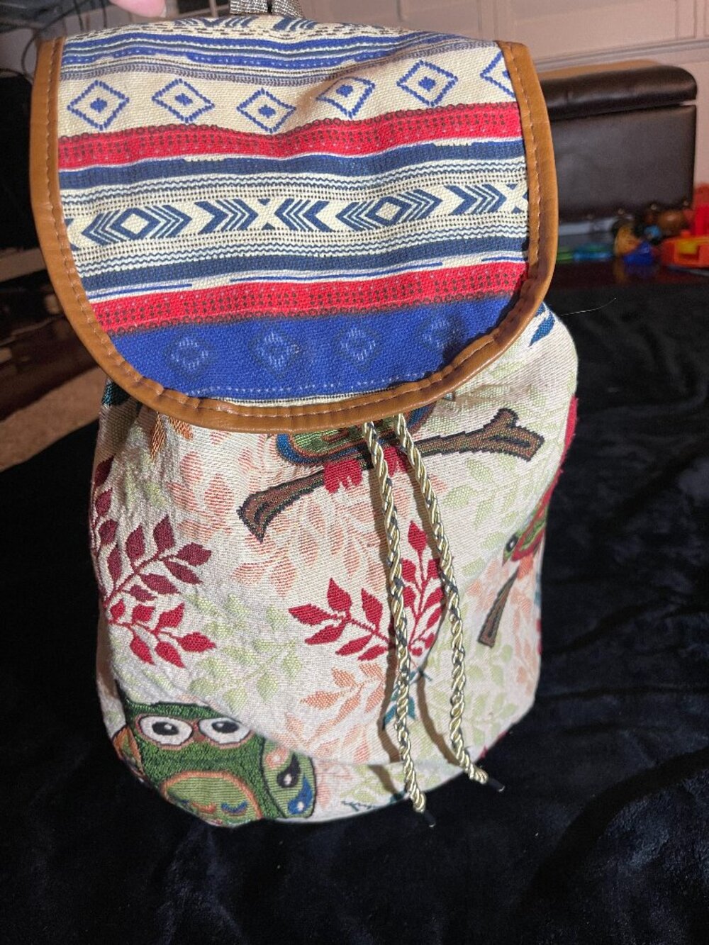 Boho Owl Tapestry Backpack Small Drawstring Bag